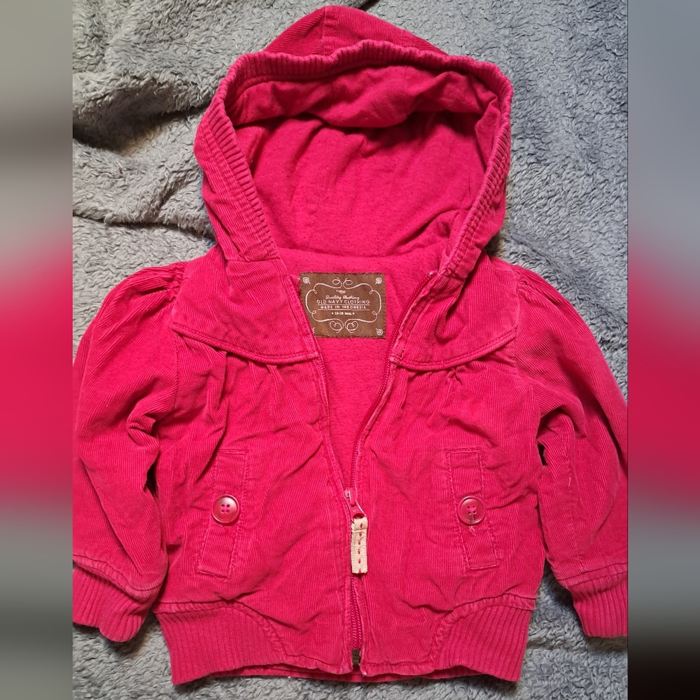 12-18 mo Old Navy Magenta corduroy Girls lined & hooded coat